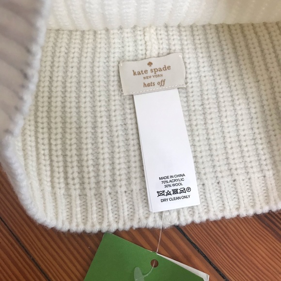 Kate Spade White Winking Wool Blend Knit Beanie - Picture 3 of 5